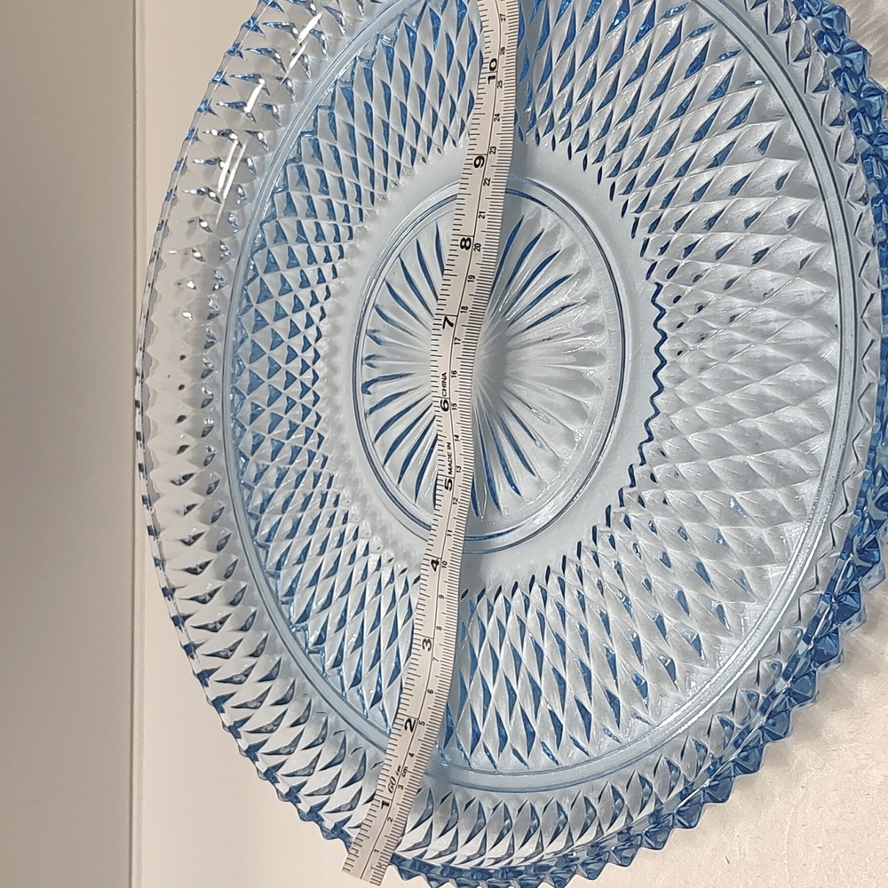 Diamond Point Ice Blue by Indiana Glass Torte Plate Cake Platter - Picture 6 of 7